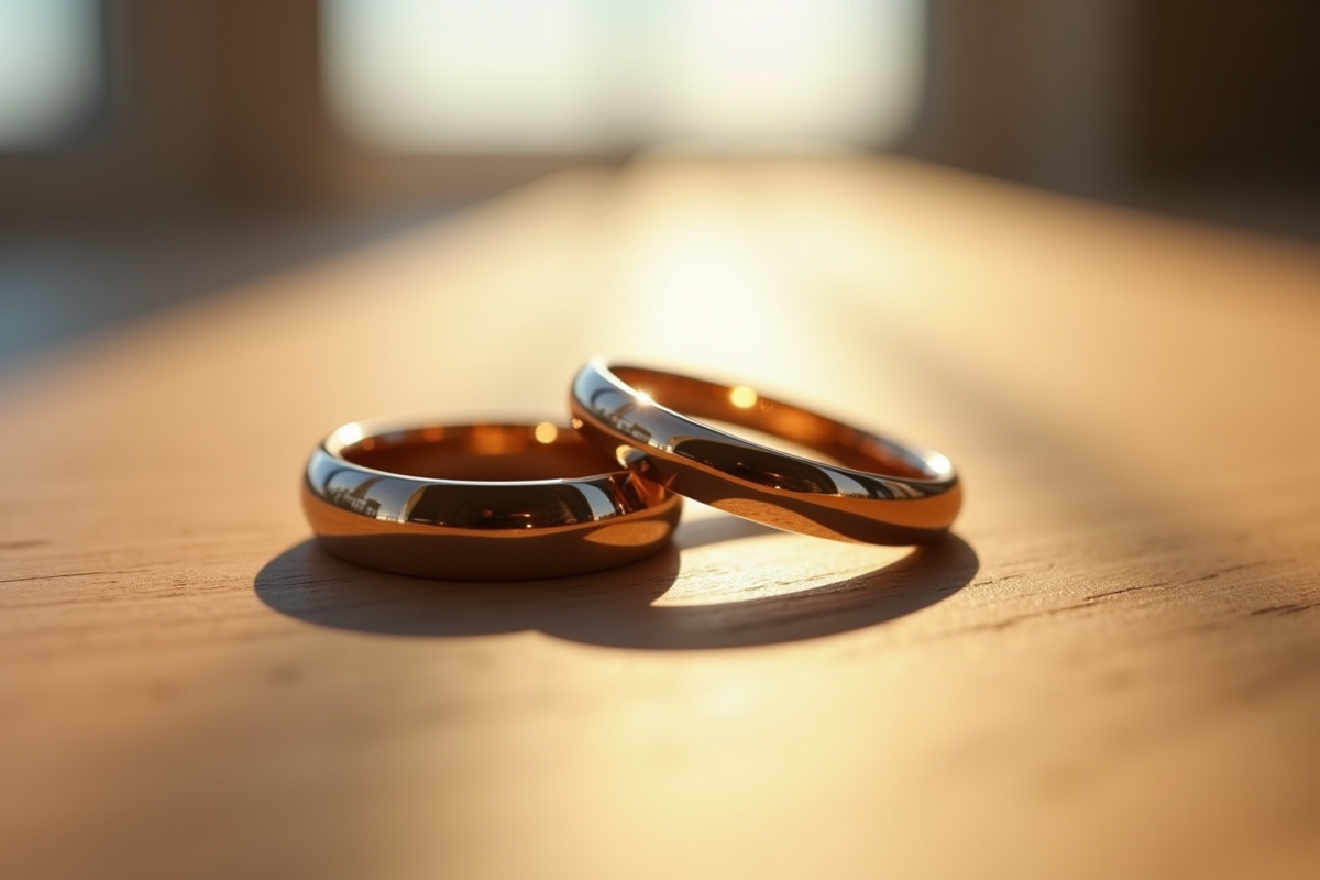 Deux alliances de mariage sur une surface en bois