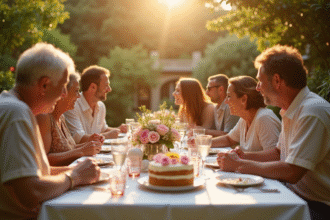 Famille multigenerations célébrant un anniversaire de mariage