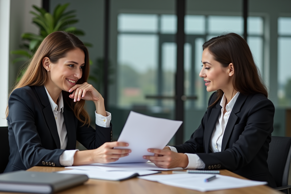 Avocate confiante en discussion avec un client dans un bureau lumineux