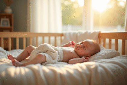 Bébé endormi paisiblement dans un berceau près d'une fenêtre lumineuse