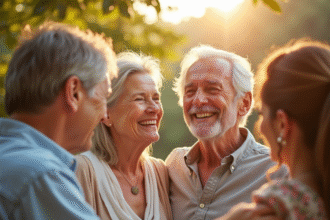 Couple heureux fêtant 46 ans de mariage en extérieur