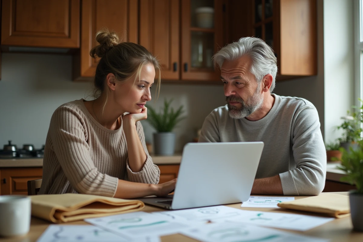 Un couple étudie des documents relatifs au choix d'une agence d'adoption à leur domicile