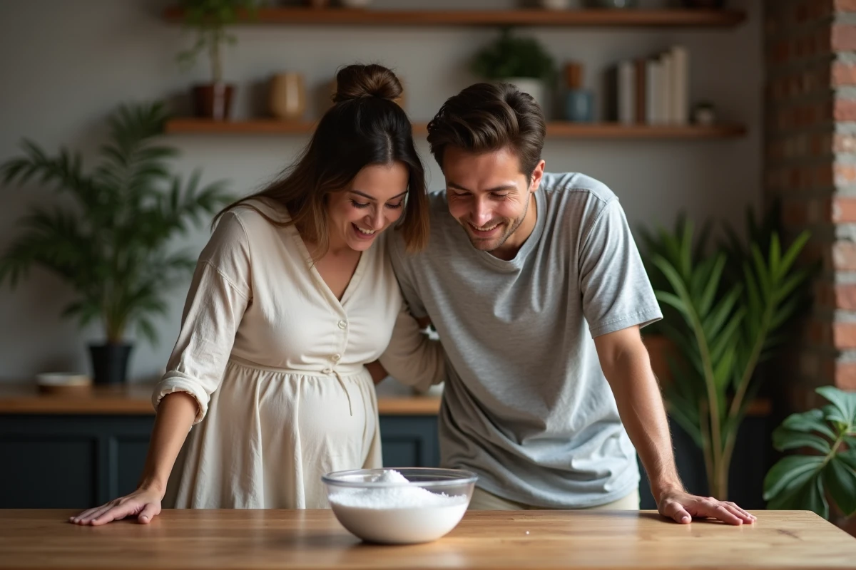 Couple attendant le résultat du test du sel pour connaître le sexe de leur bébé à naître