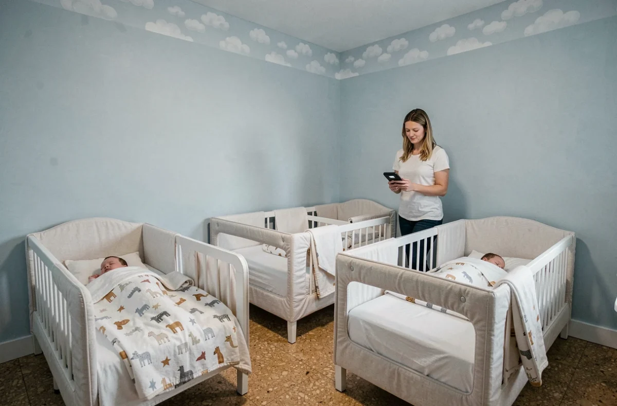 Salle de sieste calme et apaisante à la crèche Babilou Lyon Blanc avec des berceaux en coton blanc