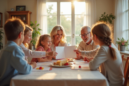 Famille multigenerational autour d'un repas anniversaire