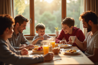 Famille célébrant la fête des fils à la maison