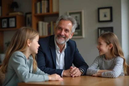 Famille française en discussion dans un salon moderne