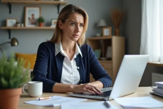 Femme d'affaires préoccupée devant son ordinateur