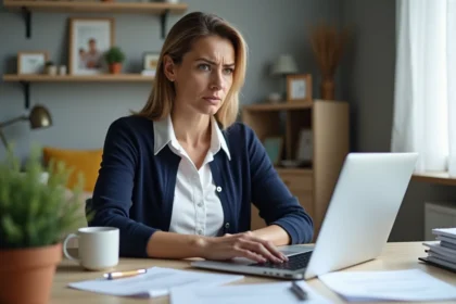 Femme d'affaires préoccupée devant son ordinateur