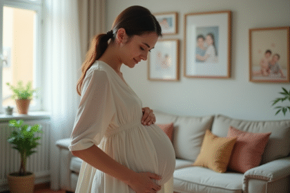 Femme enceinte dans un salon paisible et décoré