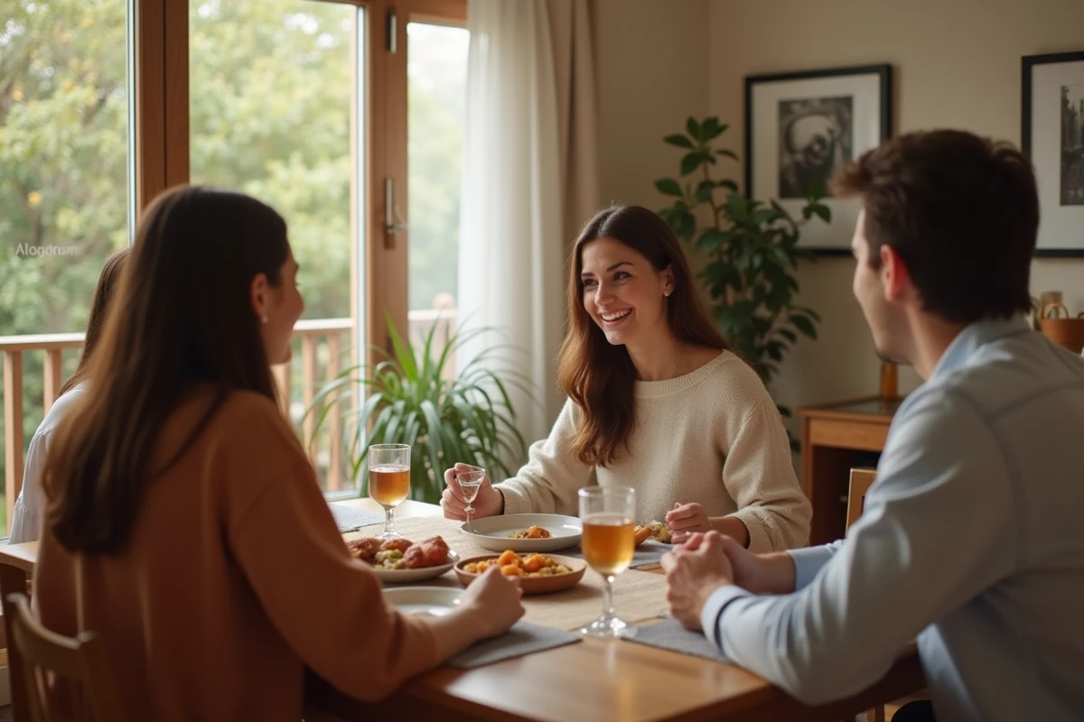 Groupe familial autour d une table dans un appartement chaleureux