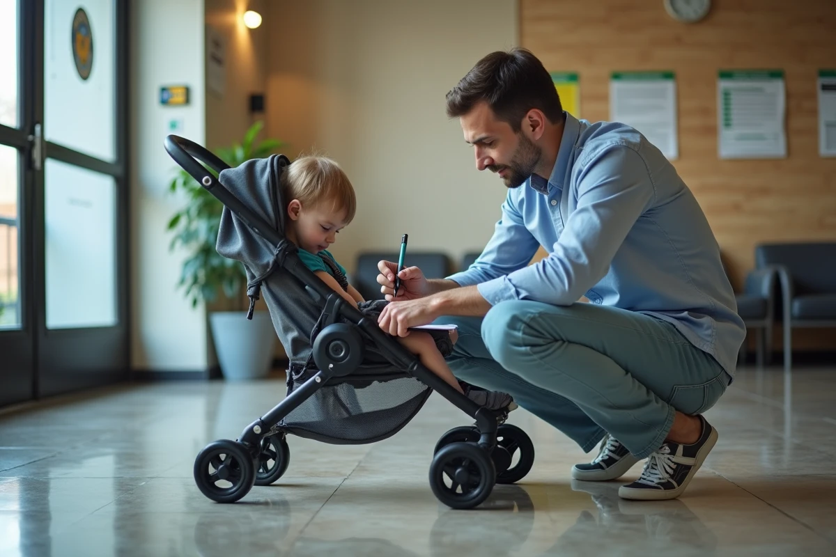 Père remplissant un formulaire avec son enfant à l
