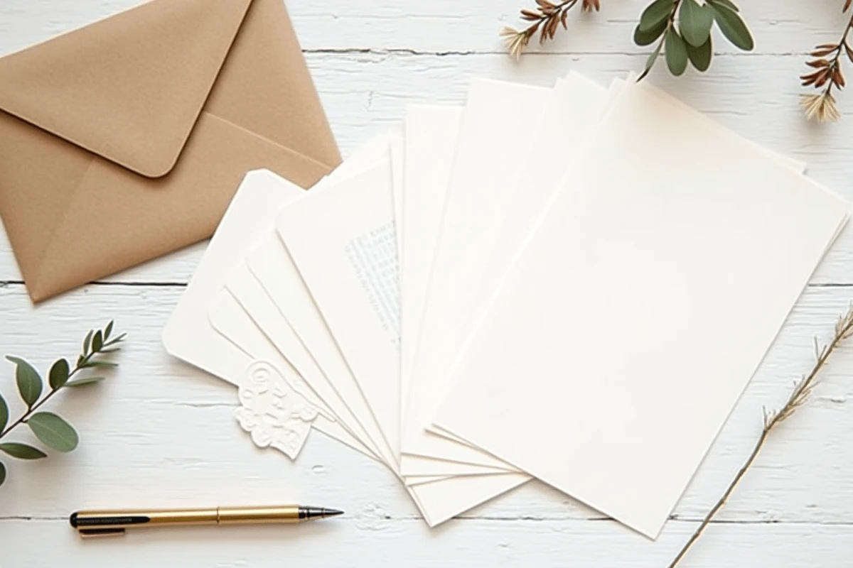 Cartes Questions Les Z'amours imprimées disposées en éventail sur une table avec des éléments de papeterie mariage