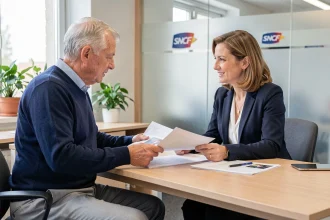 Retraité SNCF en rendez-vous avec une conseillère à l'Agence famille d'Amiens pour ses démarches administratives