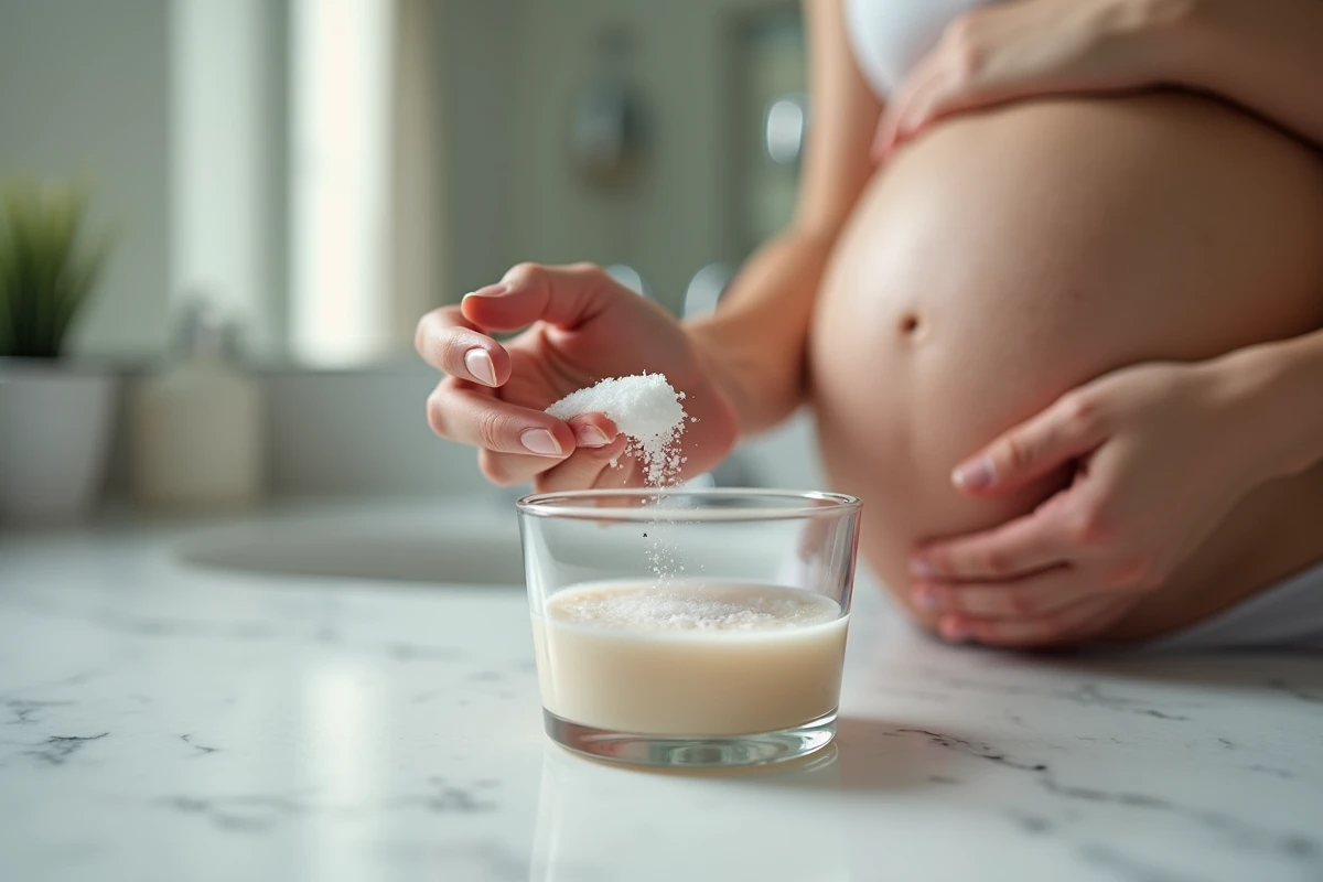 Gros plan de mains versant du sel dans un verre lors du test de prédiction du sexe du bébé